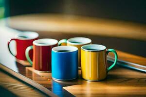 colorful coffee cups on a table. AI-Generated photo