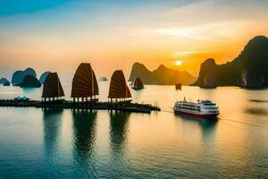 the sunset in halong bay. AI-Generated photo
