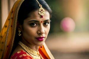 un hermosa indio mujer en tradicional atuendo. generado por ai foto