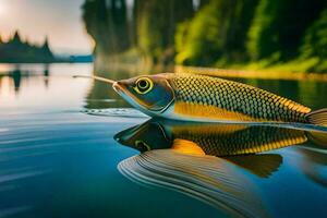 a fish floating on the water with a reflection. AI-Generated photo