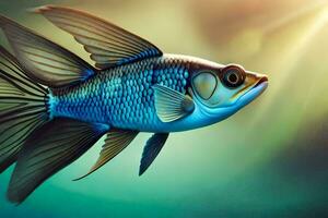 a blue and black fish with a bright sun. AI-Generated photo