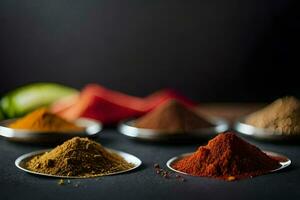 various spices and spices on a black background. AI-Generated photo