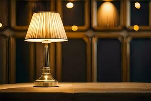 a lamp on a table in a dimly lit room. AI-Generated photo