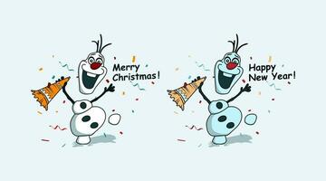 vector design of a snowman character celebrating Christmas and New Year