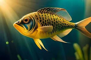 a fish swimming in the ocean with sunlight shining. AI-Generated photo