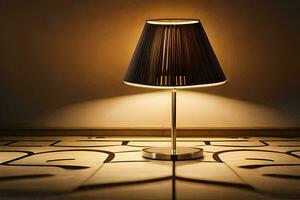 a black table lamp on a tile floor. AI-Generated photo