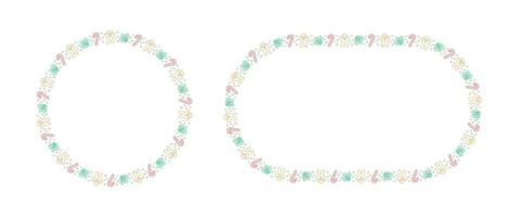 Round Christmas Frame Border set. Gingerbread Cookies, Candy Cane and Mistletoe Pattern Winter Holiday Graphics. Social media post template on white background. Vector illustration.