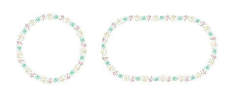 Round Christmas Frame Border set. Gingerbread Cookies, Candy Cane and Mistletoe Pattern Winter Holiday Graphics. Social media post template on white background. Vector illustration.