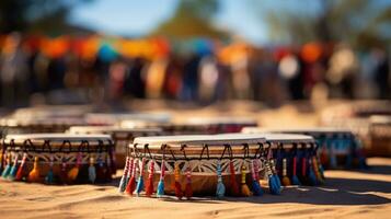 Captivating Pow Wow drum circle in action background with empty space for text photo