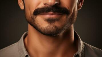 Movember themed portraits diverse facial hair background with empty space for text photo