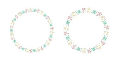 Round Christmas Frame Border. Gingerbread Cookies Set, Candy Cane and Mistletoe Pattern Winter Holiday Graphics. Social media post template on white background. Vector illustration.