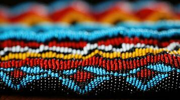 Close up of intricate Native American beadwork background with empty space for text photo