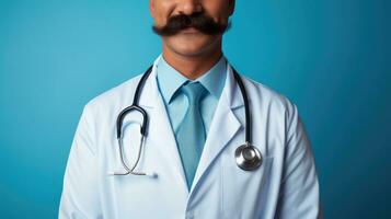 Doctor holding stethoscope for Movember isolated on a gradient background photo