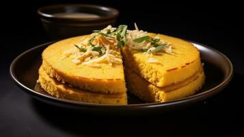 Traditional Native American cornbread preparation isolated on a gradient background photo