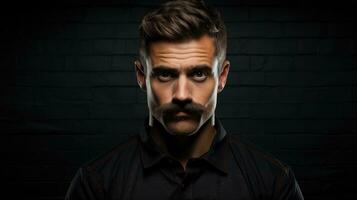 Movember themed portraits diverse facial hair background with empty space for text photo