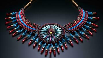 Detailed Native American beadwork necklace isolated on a gradient background photo