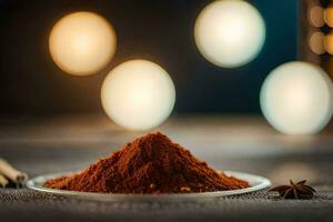 a bowl of red chili powder on a table. AI-Generated photo
