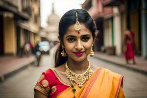 a beautiful indian woman in a sari. AI-Generated photo