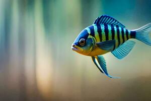 a fish with blue and black stripes is flying. AI-Generated photo