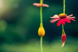 a red flower hanging from a vine. AI-Generated photo