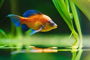 un pescado es nadando en el agua con césped. generado por ai foto