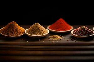 a variety of spices in bowls. AI-Generated photo