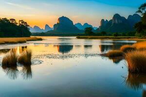 the li river in china. AI-Generated photo