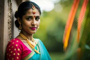 a beautiful indian woman in a sari. AI-Generated photo