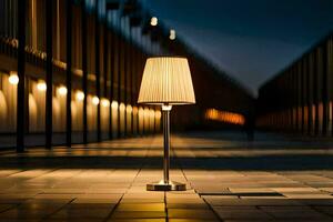 un lámpara sentado en un acera a noche. generado por ai foto