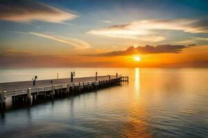 a pier on the water at sunset. AI-Generated photo