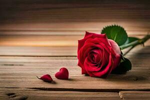 red rose on a wooden table. AI-Generated photo