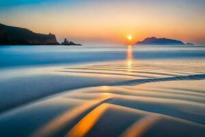 sunset on the beach, waves, water, the ocean, the sea, the sea,. AI-Generated photo