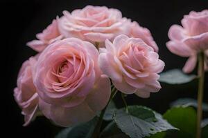 pink roses are shown in a dark background. AI-Generated photo