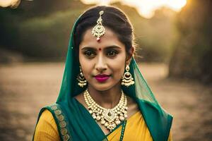 a beautiful indian woman in a sari. AI-Generated photo