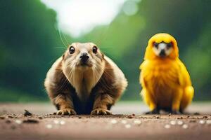 two animals are standing on the road. AI-Generated photo