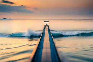 a long exposure photo of a pier in the ocean. AI-Generated