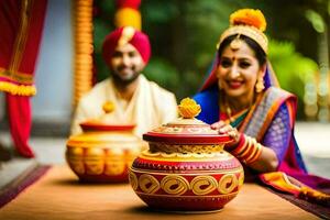 indio Boda fotografía en Delhi. generado por ai foto