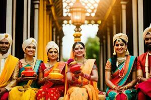 indian wedding party with traditional attire. AI-Generated photo