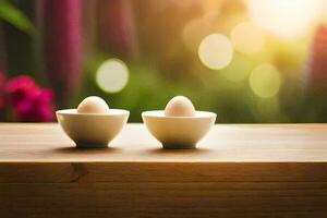 eggs in a bowl on a table. AI-Generated photo
