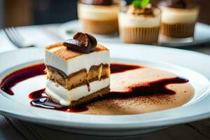 a piece of dessert on a plate. AI-Generated photo