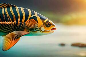 a fish with stripes on its body. AI-Generated photo