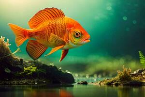an orange fish swimming in the water. AI-Generated photo