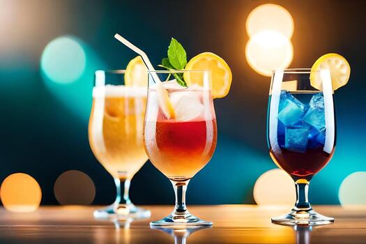 three different types of alcoholic drinks on a table. AI-Generated photo