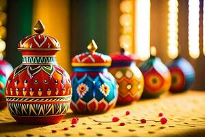 colorful vases with colorful designs on them. AI-Generated photo