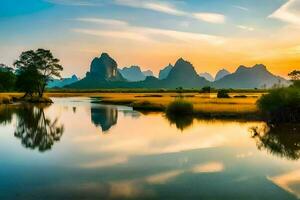 the li river in china. AI-Generated photo