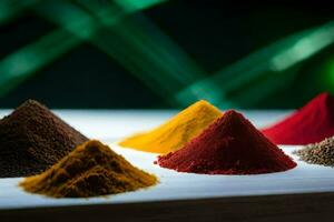 a variety of spices are arranged on a table. AI-Generated photo