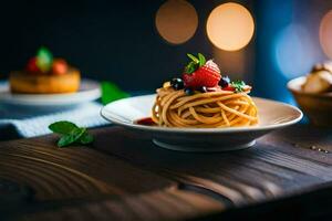 spaghetti with berries and berries on a plate. AI-Generated photo