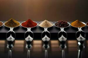 spoons with different spices in them. AI-Generated photo