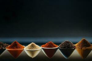 a row of different spices in a bowl. AI-Generated photo