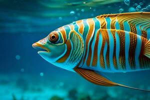 a fish with stripes swimming in the ocean. AI-Generated photo